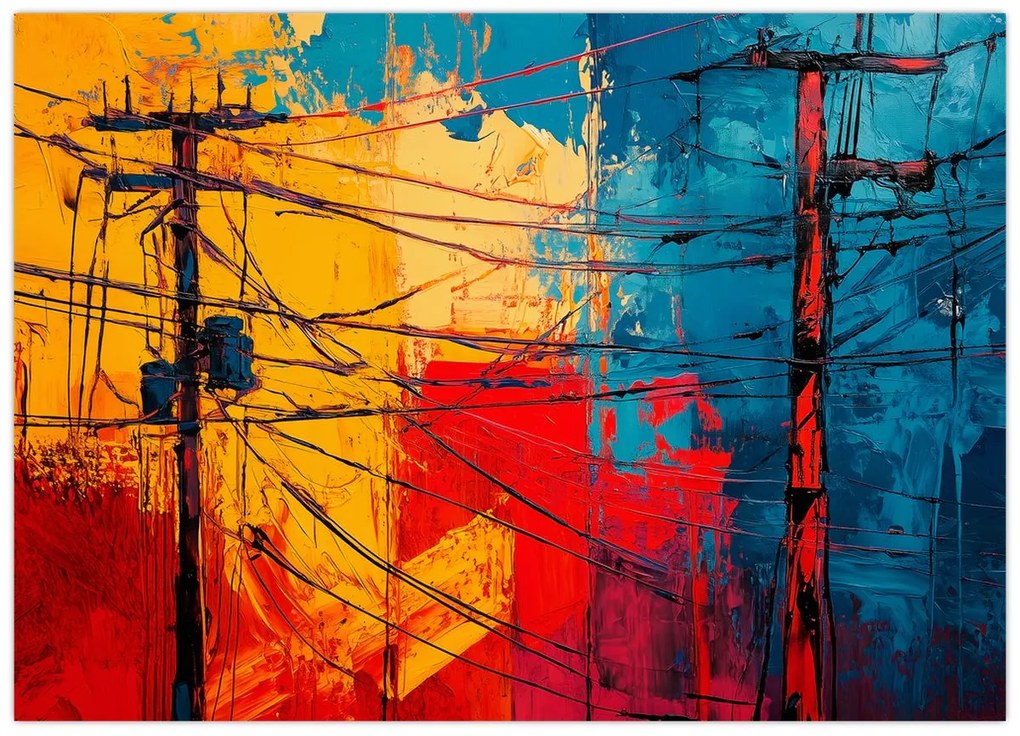 Üveg kép - Absztrakt elektromos vezetékek (70x50 cm)