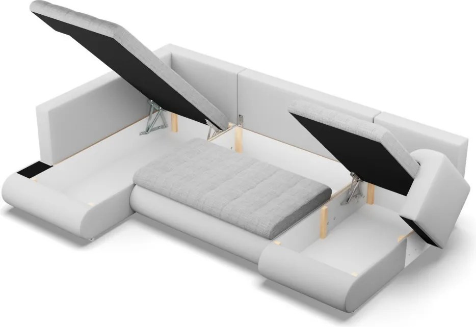 Tokio U sarokkanapé, 3 ágyneműtartóval, fonott + műbőr, baloldali, szürke - fehér