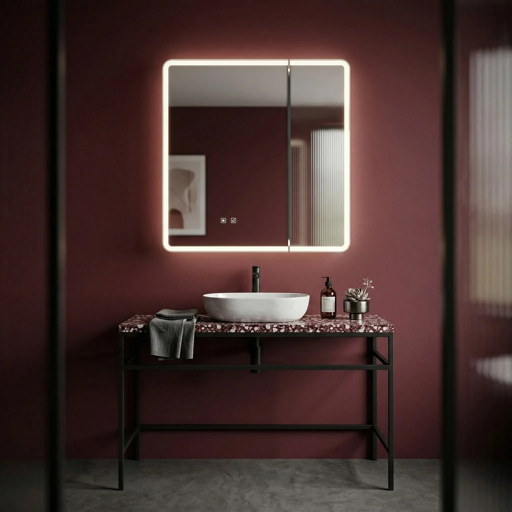 Rea Rea, LED tükrös szekrény világítással 60x70 cm, műanyag, M1011-60, fehér-szürke, REA-M0100