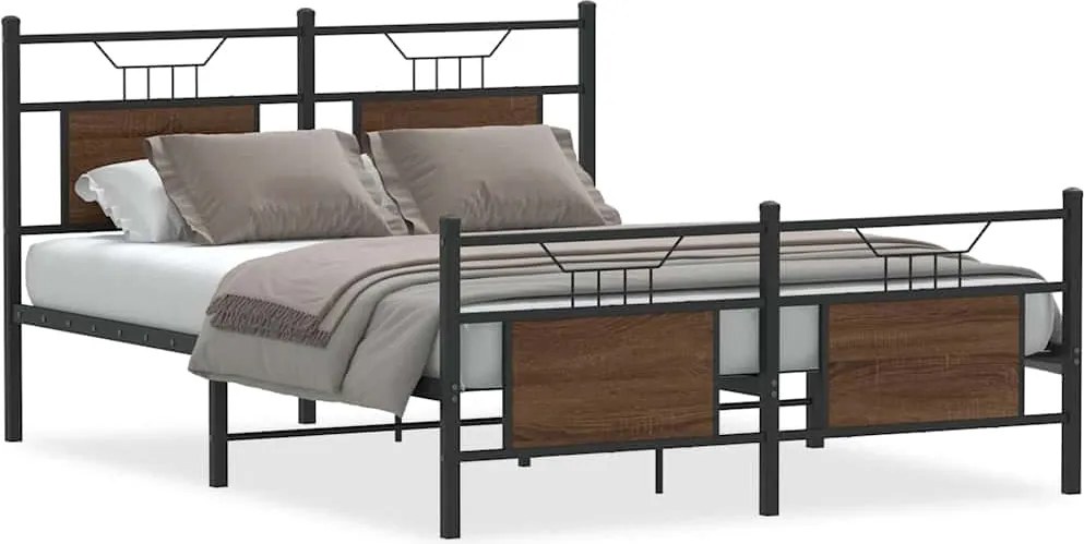 vidaXL barna tölgy színű szerelt fa ágykeret matrac nélkül 140x190 cm