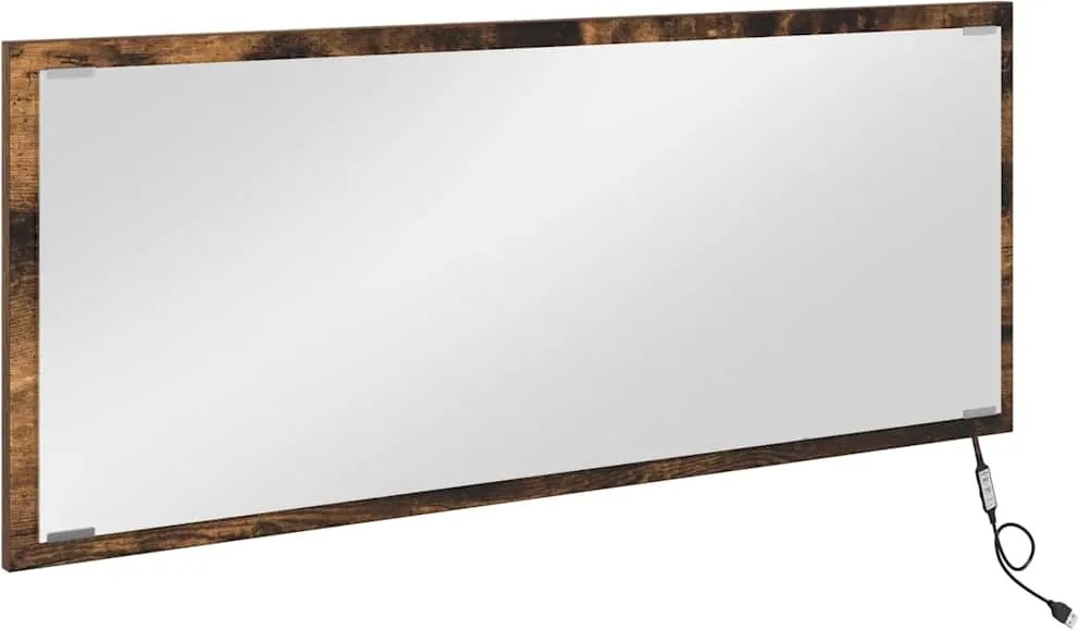 vidaXL Tükör LED -es lámpákkal Füstölt tölgy 90 x 8,5 x 37 cm Faanyag