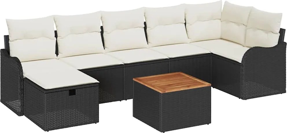 vidaXL Kerti Kanapé Szett párnával tárolóval 8 pcs Fekete polirattan
