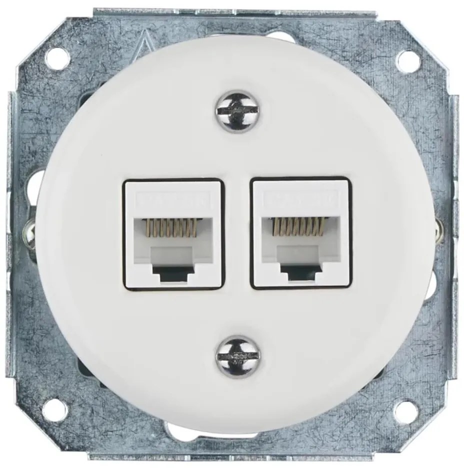 Bohemia-Design - Keret nélküli porcelán retro Ethernet aljzat 2x CAT.5E, fehér