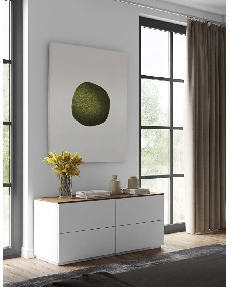 Fehér komód diófa dekoros fiókokkal és fedlappal, 120 x 54 cm Join - TemaHome