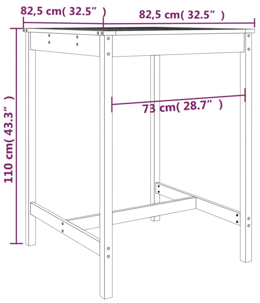 tömör duglászfenyő kerti asztal 82,5x82,5x110 cm