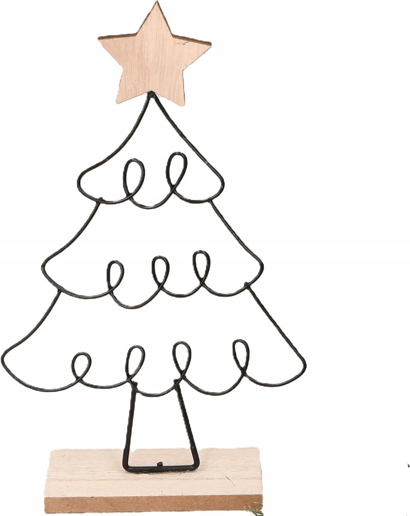 Dekoratív fém karácsonyfa fa állványon 26cm Dekoráció