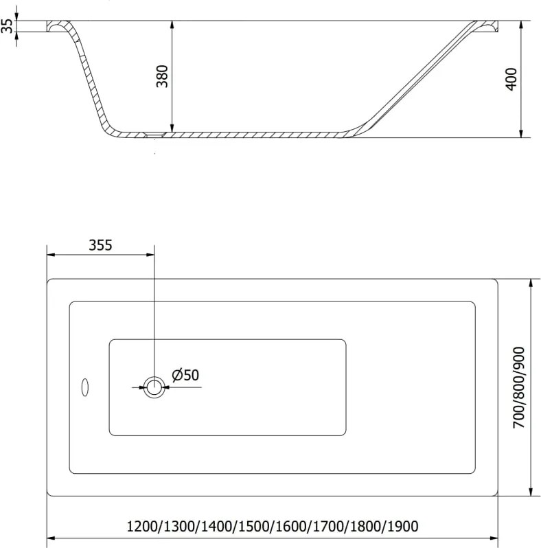 Mexen Cubik téglalap alakú kád 120 x 70 cm, fehér - 55031207000