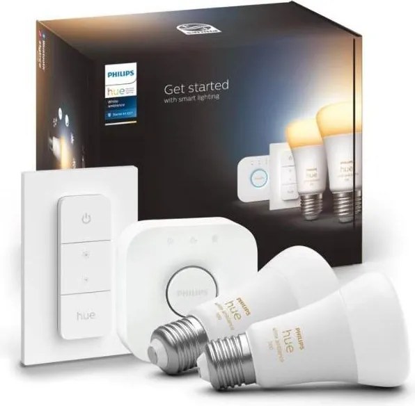 Philips Hue WHITE AMBIANCE kezdőkészlet 2x E27/8W/230V izzó + Bridge és fényerőszabályzó kapcsoló