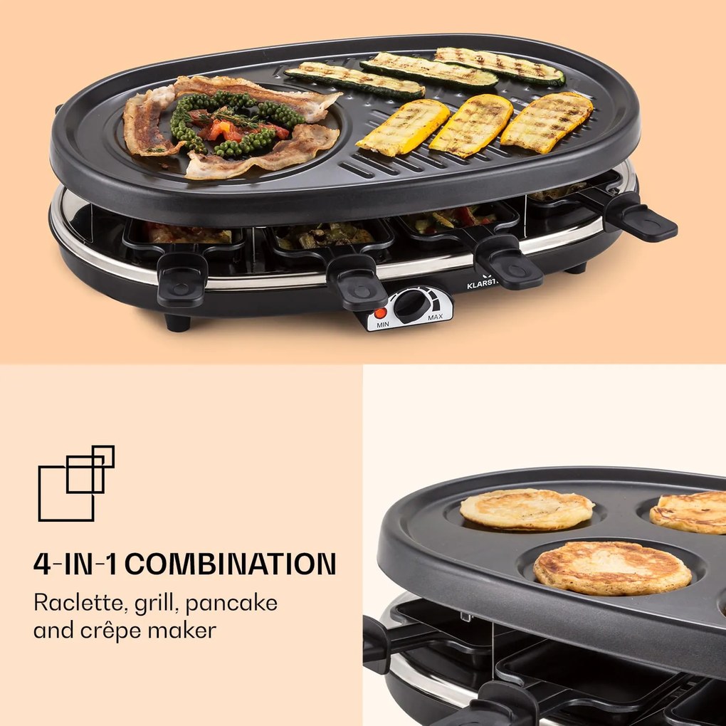 Klarstein All-U-Can Grill, 4 az 1-ben raclette grill, 1500 W, 8 személyre, kiegészítő