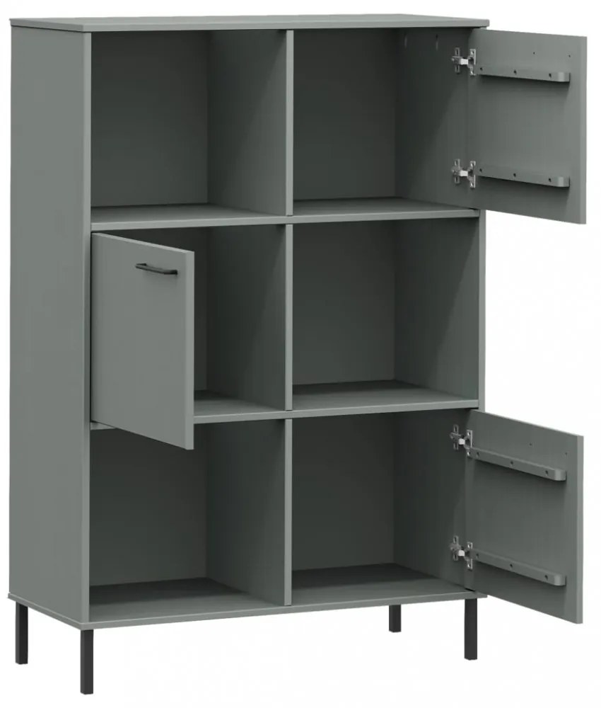 OSLO szürke tömör fa könyvszekrény fém lábakkal 90x35x128,5 cm