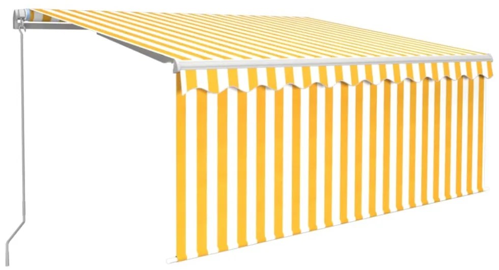 sárga-fehér kihúzható LED-es napellenző redőnnyel 3,5 x 2,5 m