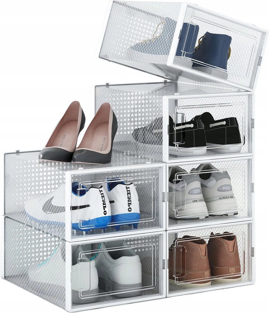 6x Átlátszó cipősdobozok Összecsukható moduláris rendszerezők Prémium erős