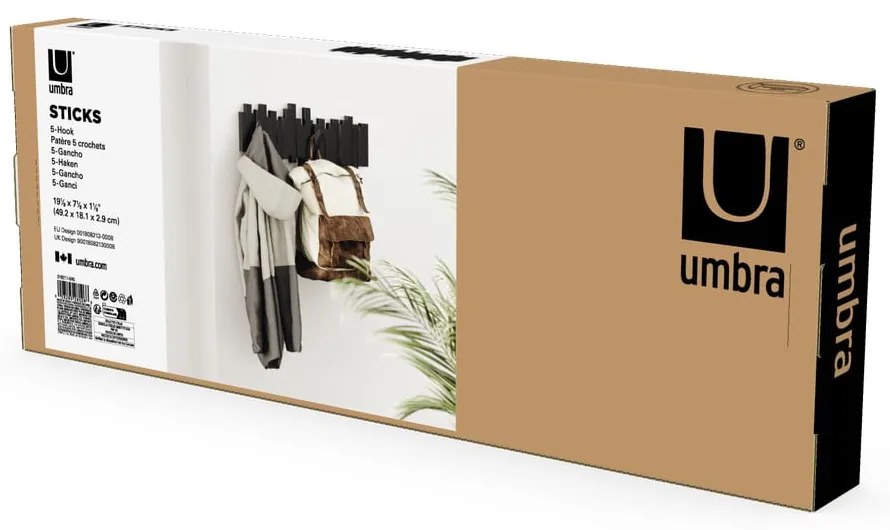 Fekete műanyag fali fogas Sticks – Umbra