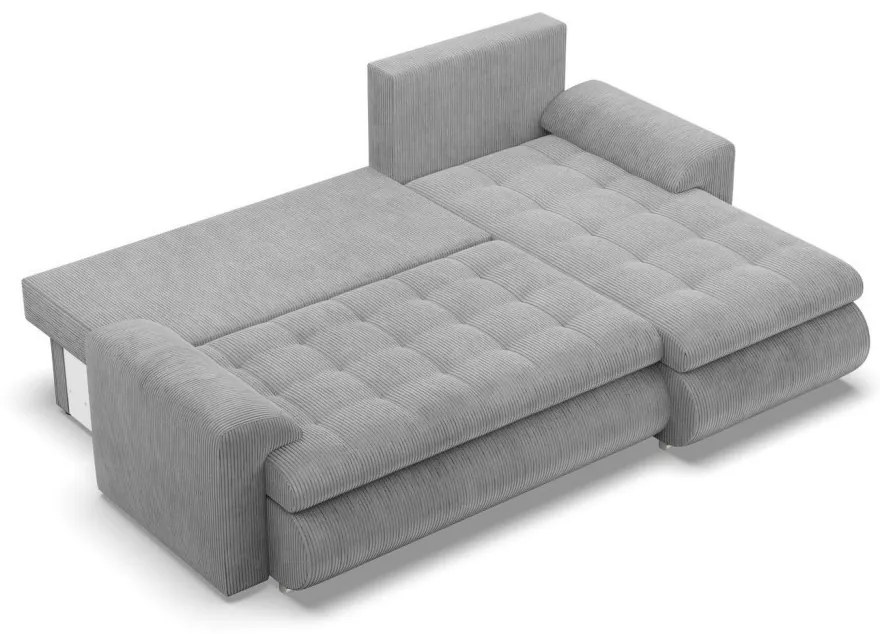 Tokio sarokkanapé, 2 ágyneműtartóval, kordbársony, jobboldali, szürke