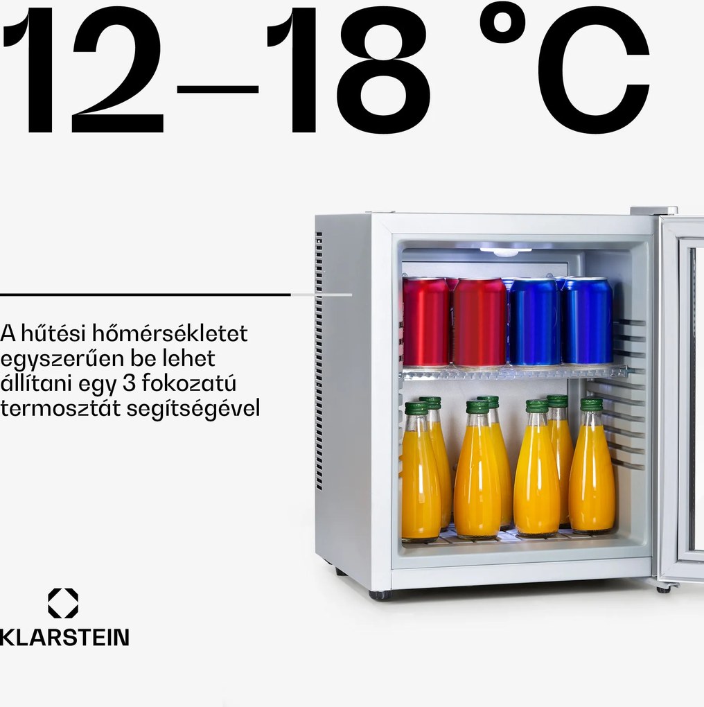 Klarstein Brooklyn 24, mini hűtőszekrény, üvegajtóval, LED világítás, polcok