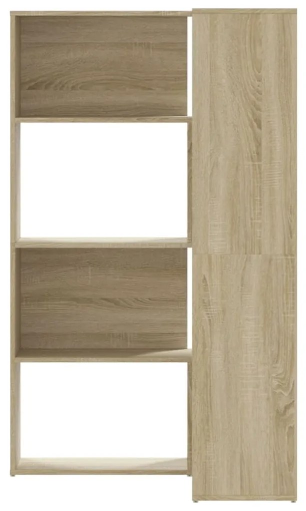 4 szintes sonoma tölgy szerelt fa sarok könyvespolc 85x85x140cm