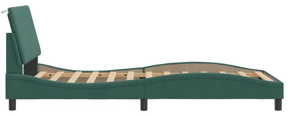 sötétzöld bársony ágykeret LED-világítással 100 x 200 cm