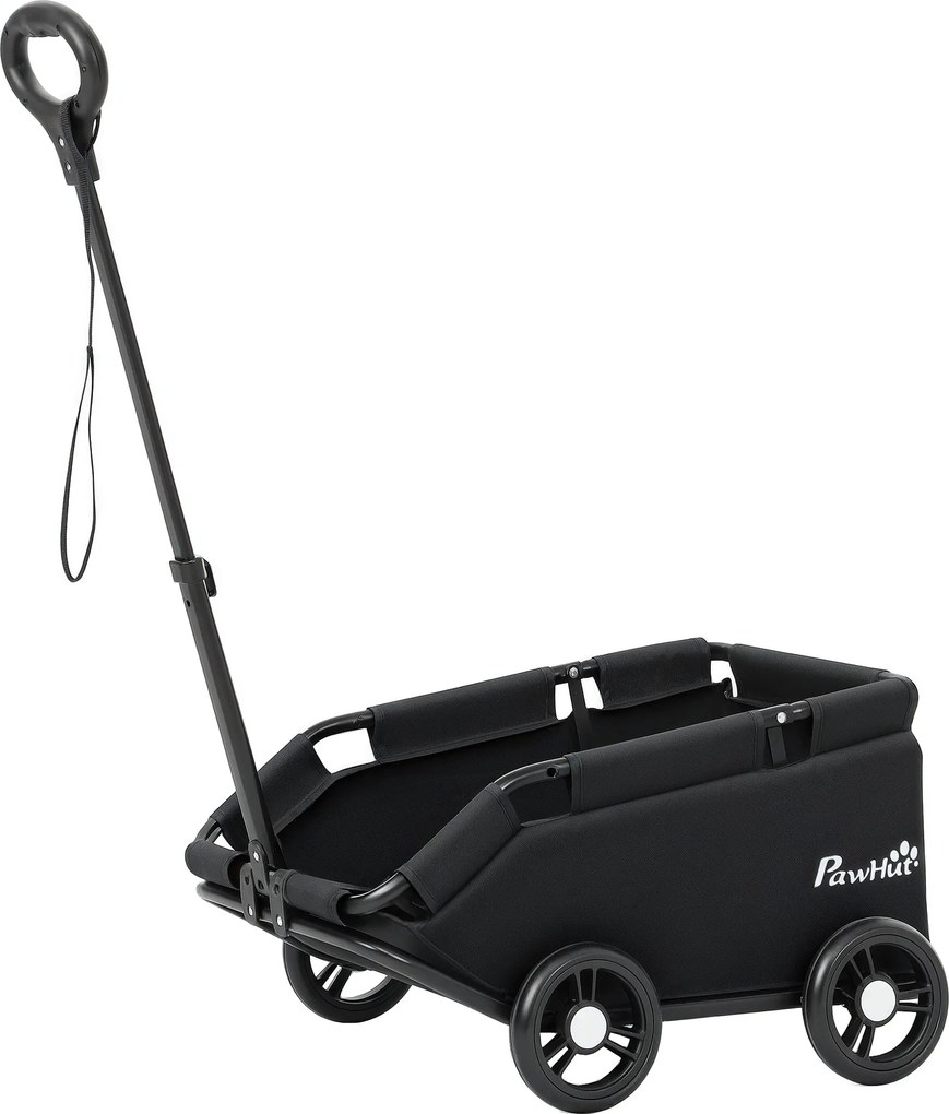 PawHut Összecsukható Kutyakocsi Háziállat Kocsi Miniatűr Kutyákhoz Állítható Tolókar Nyitott Dizájn Kárpit Tárolótáskával és Kerekekkel 53x45x28 cm Fe