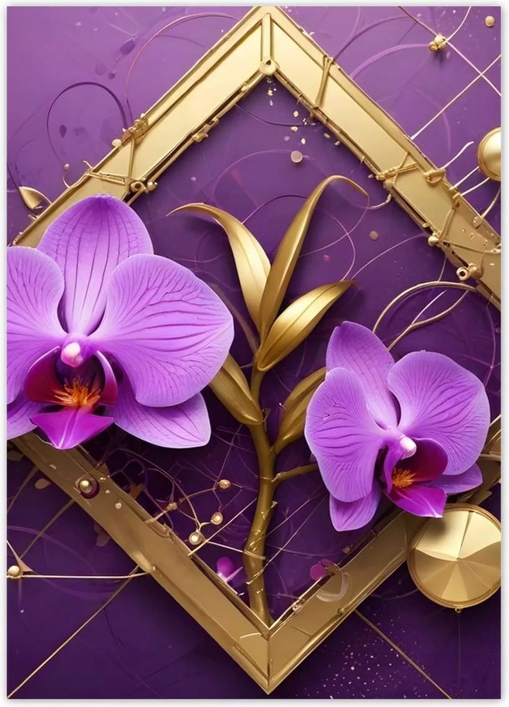 Poszterek 50x70 Lila orchideák és arany