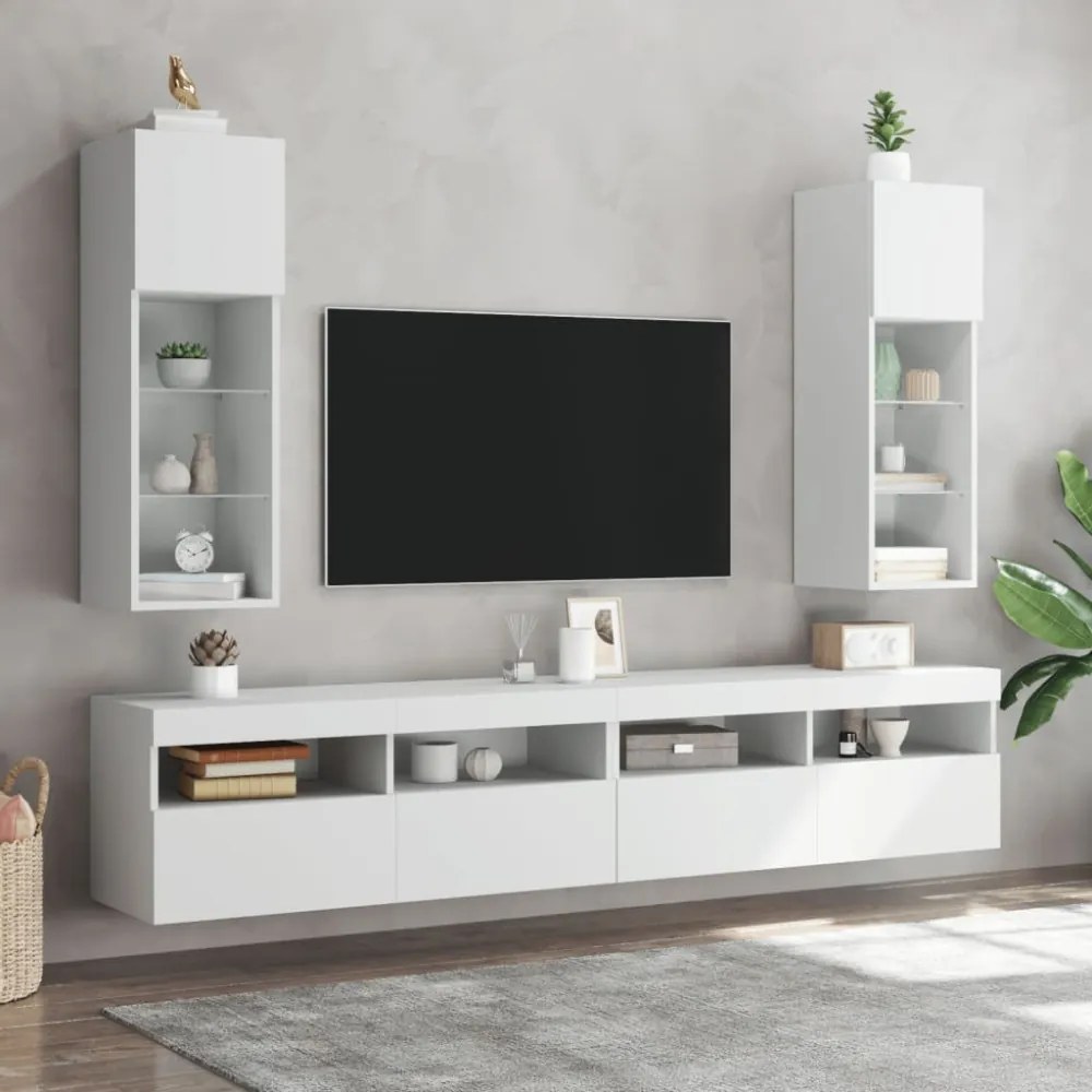2 db fehér TV-szekrény LED-világítással 30,5 x 30 x 90 cm
