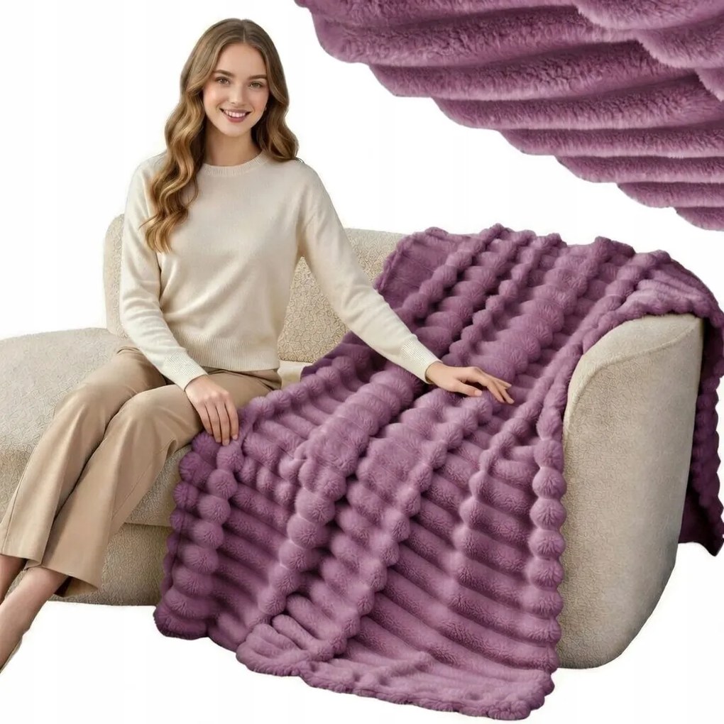 Takaró 200x220 Mikroszálas Dombornyomott Vastag Meleg Ágytakaró Lila