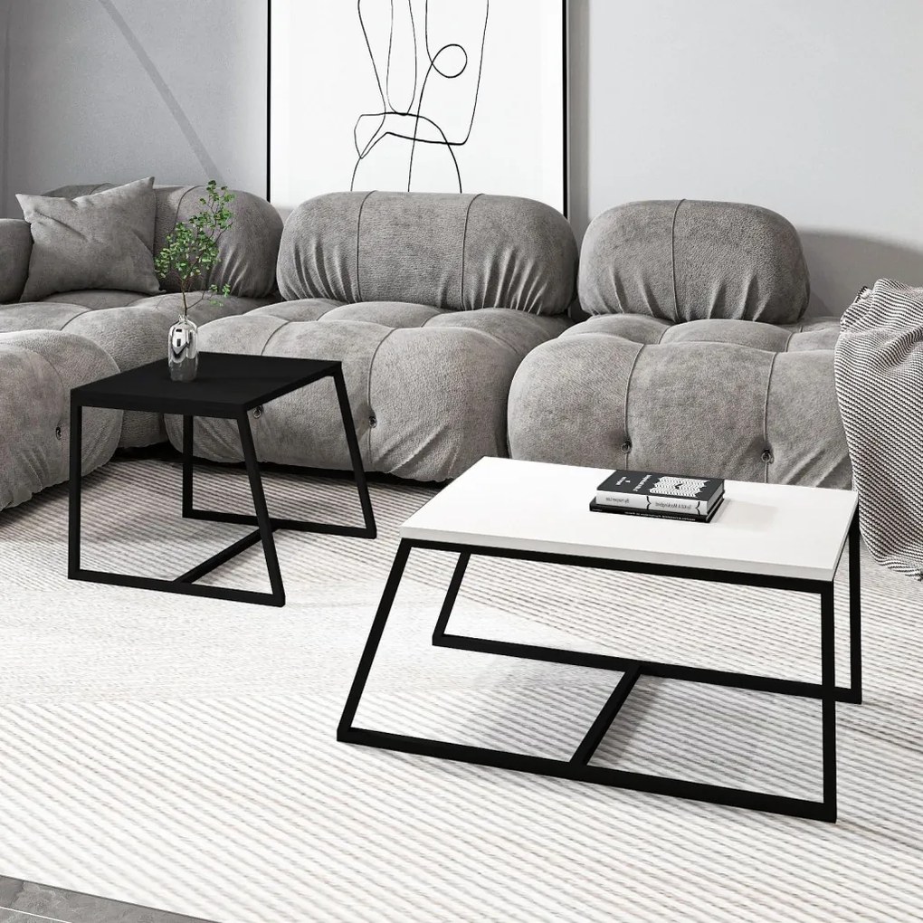 Minimal dohányzóasztal, fehér-fekete, 80 cm
