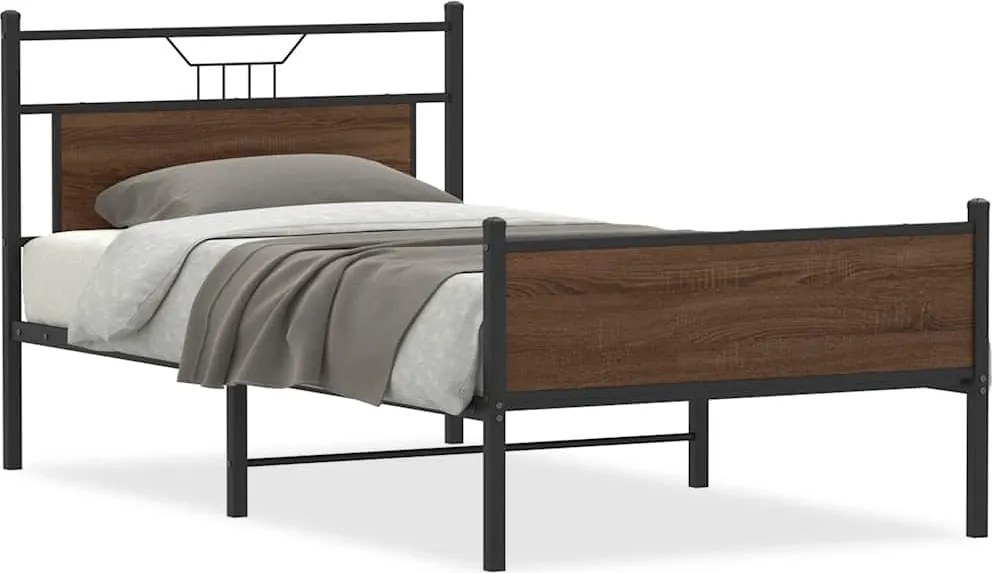 vidaXL barna tölgy színű szerelt fa ágykeret matrac nélkül 90x190 cm