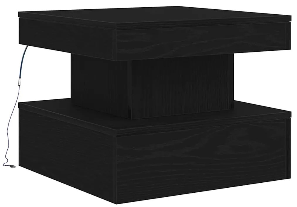 Fekete tölgyszínű dohányzóasztal LED-lámpákkal 50 x 50 x 40 cm