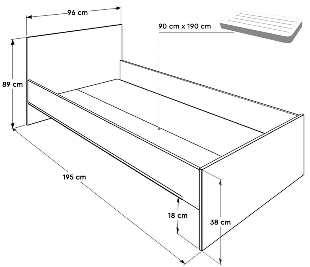 Egyszemélyes ágy 90 cm Krynalona 1 (ágyráccsal) (szonoma tölgy). 1108499