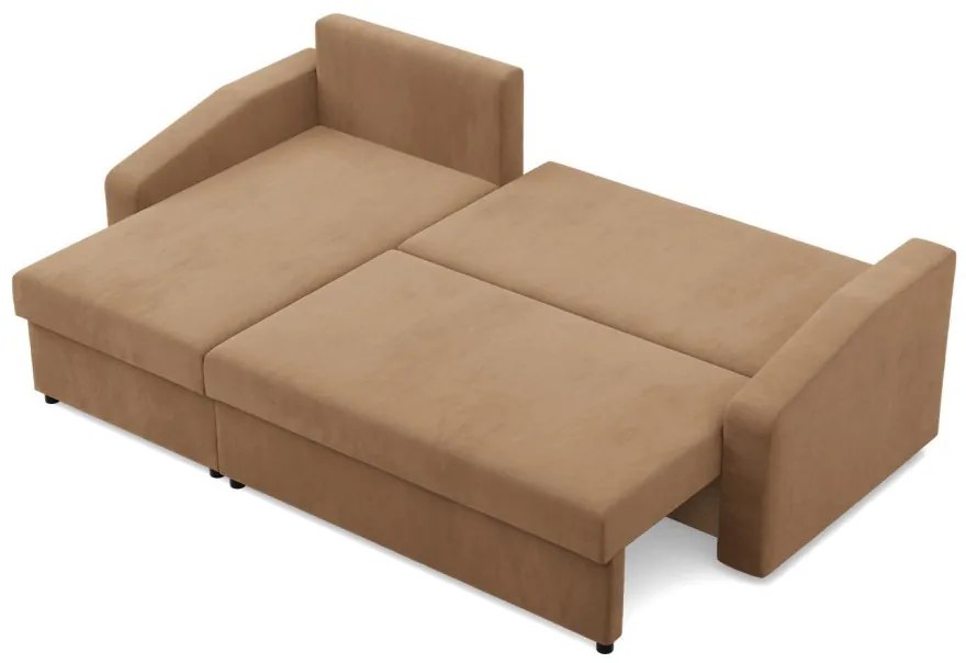 Zeus sarokkanapé, 2 ágyneműtartóval, döntött kartámasz, szövet anyag, univerzális oldal, bonell töltet, barna