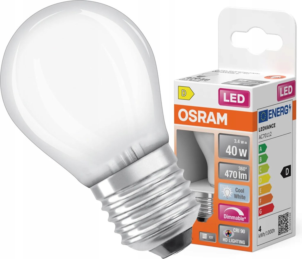 Led izzó Golyó E27 3.4W 40W 4000K Semleges CRI90 Filament Tompítható