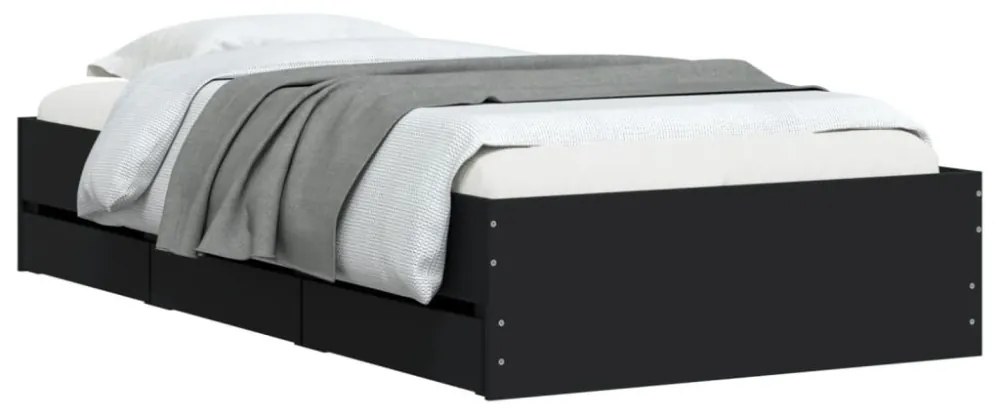 fekete szerelt fa ágykeret fiókokkal 75x190 cm