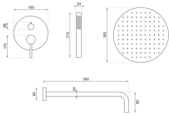 REA-P4160 - LUNGO zuhanyszett falba süllyesztett csapteleppel, szálcsiszolt arany