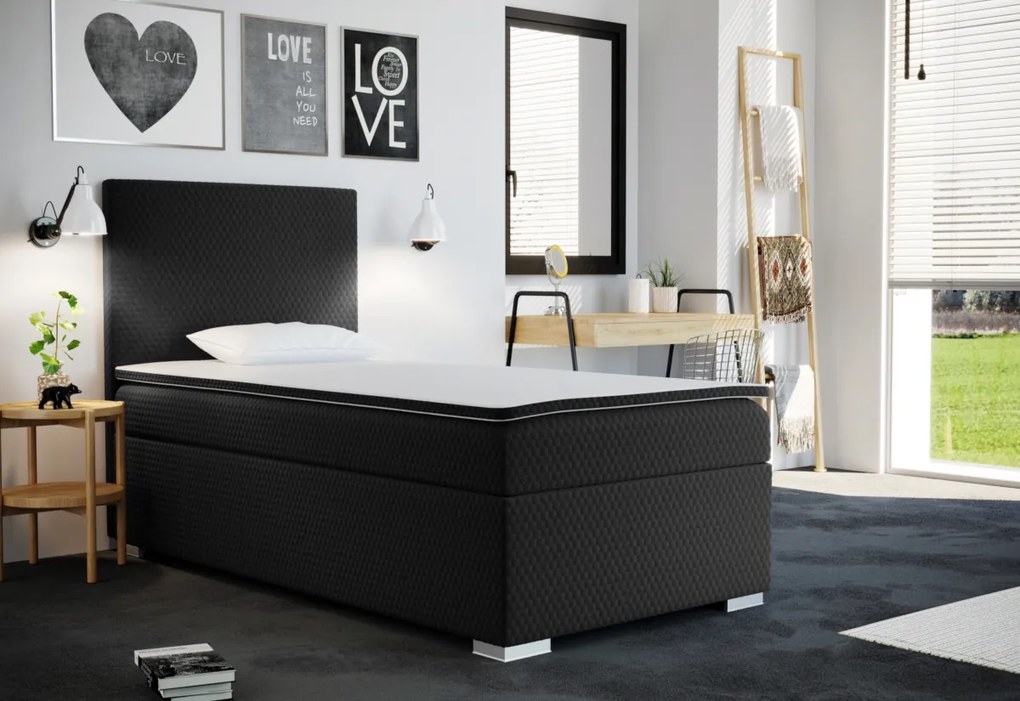 RENATA kárpitozott boxspring ágy + topper, 100x200, sawana pik honey 05, jobb