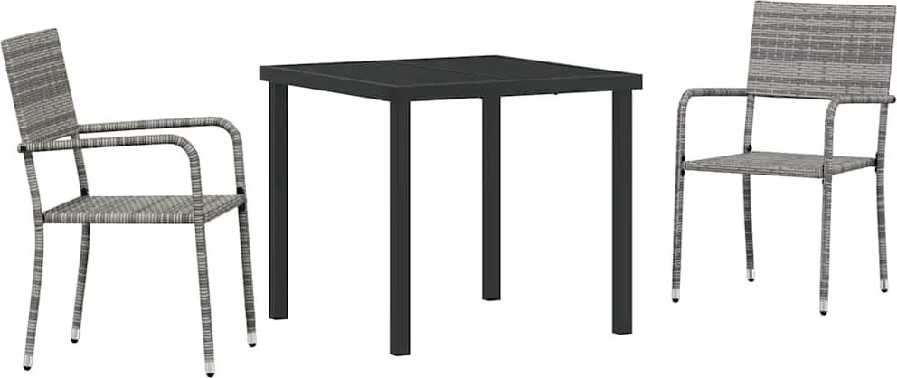 vidaXL Kert étkező szett párnával 3 pcs Szürke polirattan