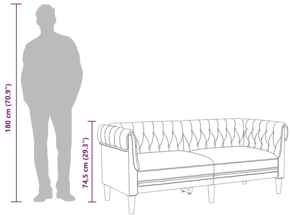 tópszínű 2 személyes szövet Chesterfield kanapé