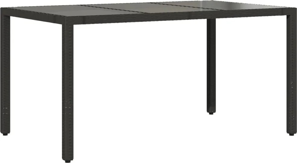 vidaXL fekete polyrattan üveglapos kerti asztal 150 x 90 x 75 cm
