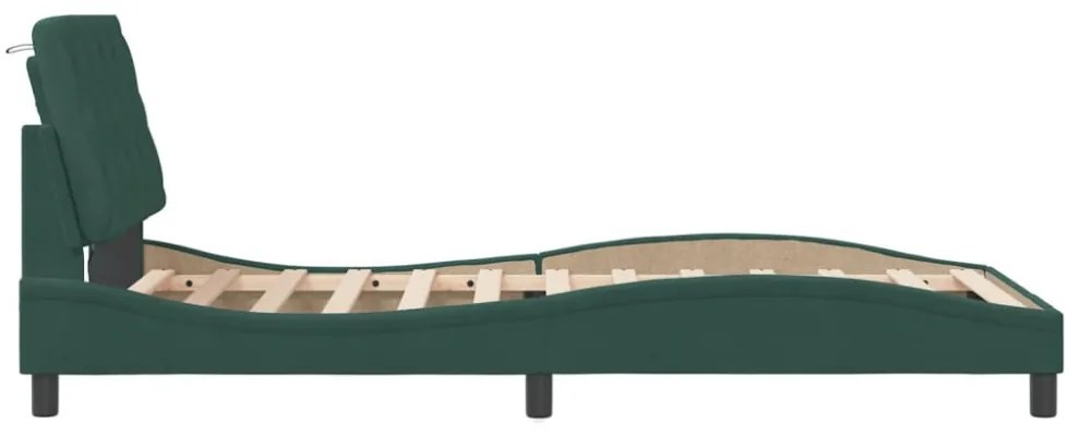 sötétzöld bársony ágykeret LED-ekkel matrac nélkül 100 x 200 cm