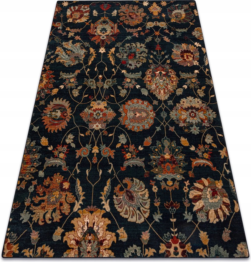 Omega Latica gyapjú nappali szőnyeg Virágok sötétkék Párologtató 235x350 cm