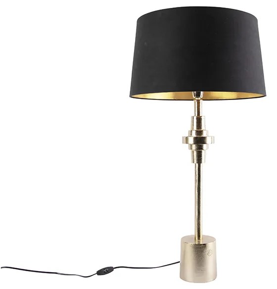 Art Deco asztali lámpa arany és fekete pamut búrával 45 cm - Diverso