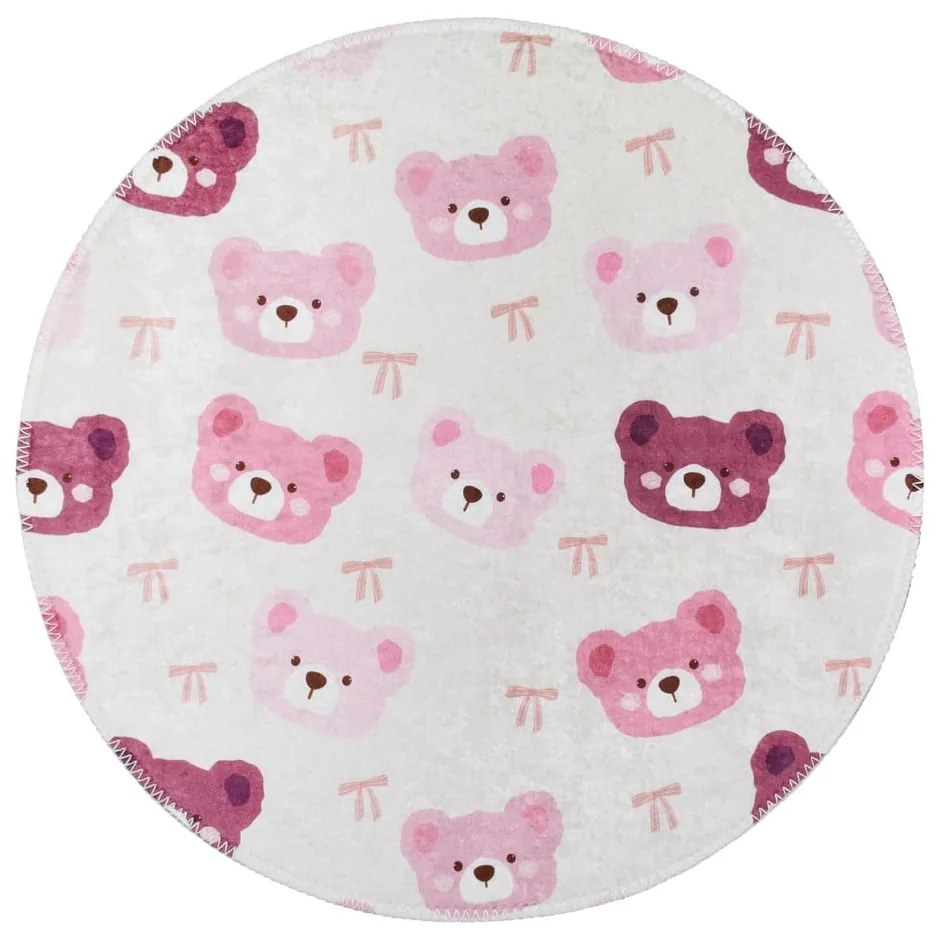 Rózsaszín-elefántcsont színű mosható gyerek szőnyeg ø120 cm Cute Teddies Pink – Vitaus