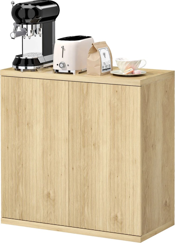 HOMCOM tölgy komód, dupla soft‑close ajtók és állítható polc — modern tálaló étkezőbe, 78 x 39 x 79 cm | Aosom
