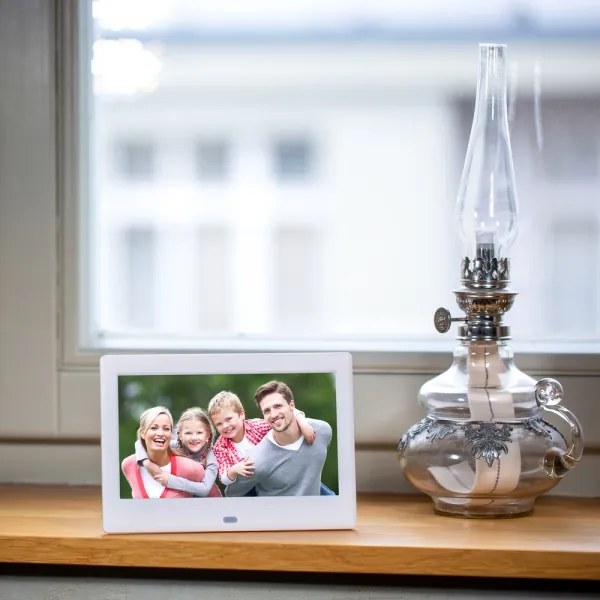 Sencor - Digitális képkeret hangszóróval 230V fehér + távirányító