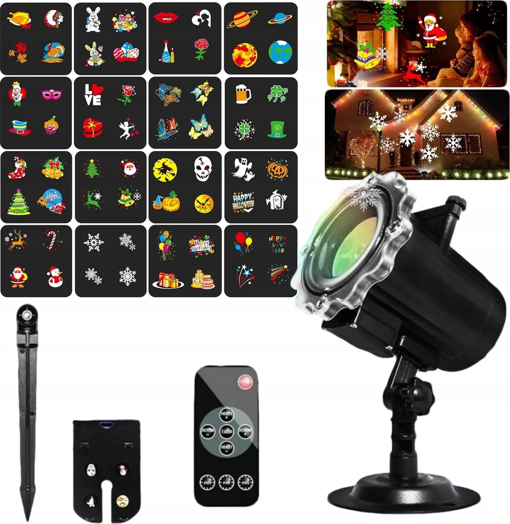 Led Lézer Projektor 16 Dia Távirányító IP65 Ház Karácsonyi Fal