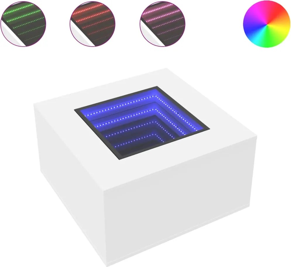 vidaXL fehér szerelt fa dohányzóasztal LED-lámpákkal 60 x 60 x 40 cm