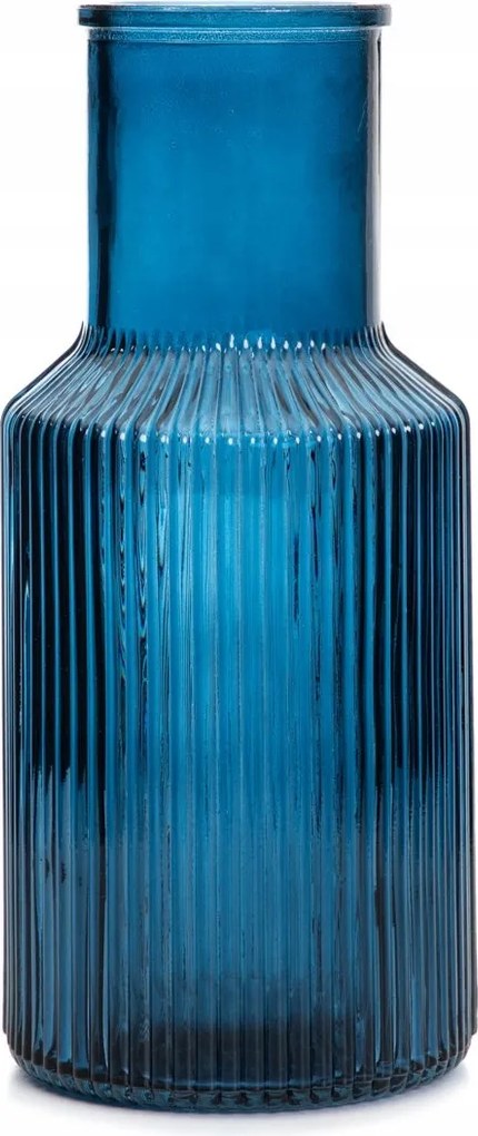 Tolle üveg váza bordázott sötétkék 10x22 cm Homla