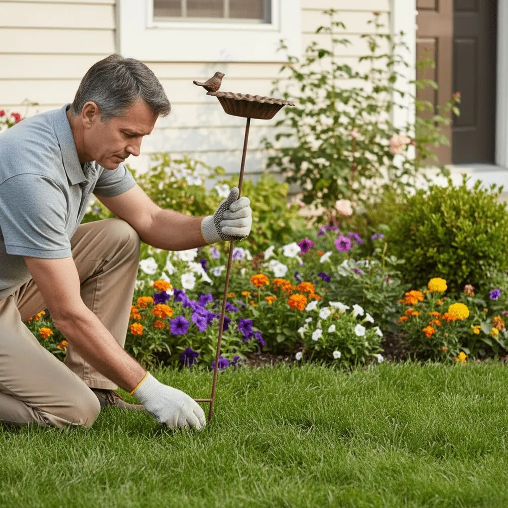 Leszúrható öntöttvas madáretető és itató , 77 cm