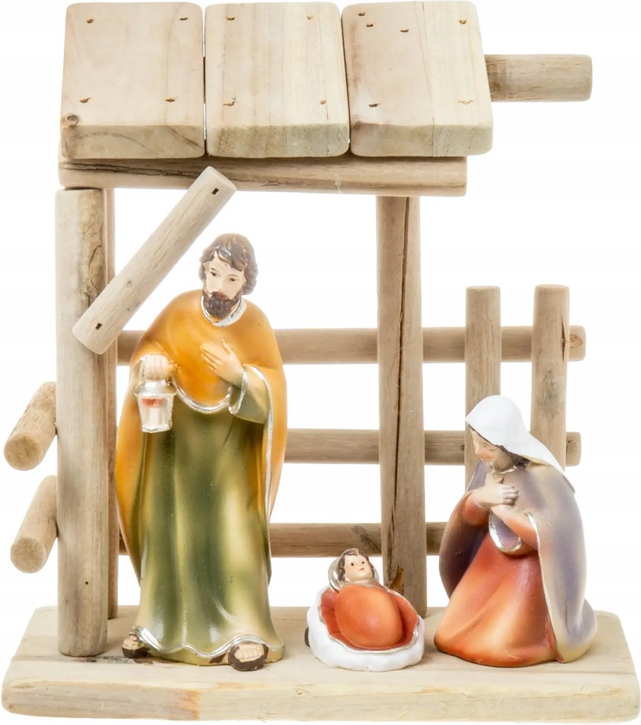 Fából készült karácsonyi betlehem Szent Család 20 cm Természetes figurák