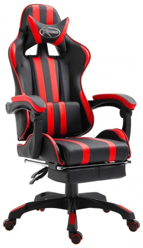 Piros műbőr gamer szék lábtartóval