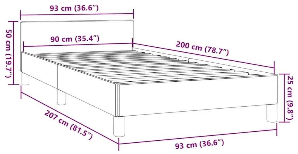 szürke ágykeret fejtámlával matrac nélkül 90x200 cm